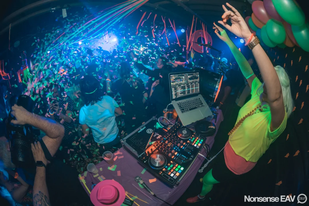 Nonsense: GLOW Indie Dance Party - February 2018! We danced! We glowed! We got ridiculous! Nonsense is the 3rd Friday of every month at The Basement. Kimber is the DJ. Photo by Oh Snap.