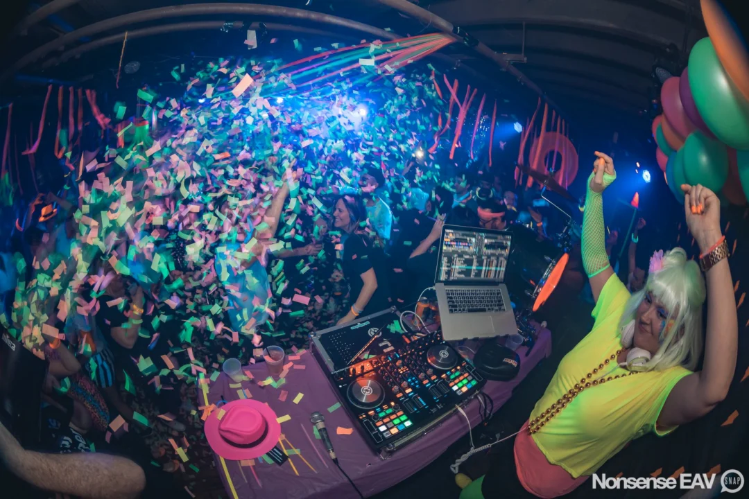 Nonsense: GLOW Indie Dance Party - February 2018! We danced! We glowed! We got ridiculous! Nonsense is the 3rd Friday of every month at The Basement. Kimber is the DJ. Photo by Oh Snap.