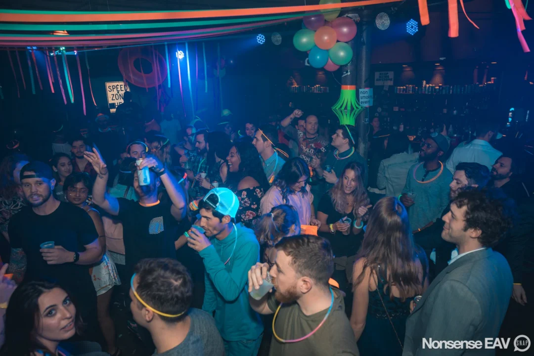 Nonsense: GLOW Indie Dance Party - February 2018! We danced! We glowed! We got ridiculous! Nonsense is the 3rd Friday of every month at The Basement. Kimber is the DJ. Photo by Oh Snap.