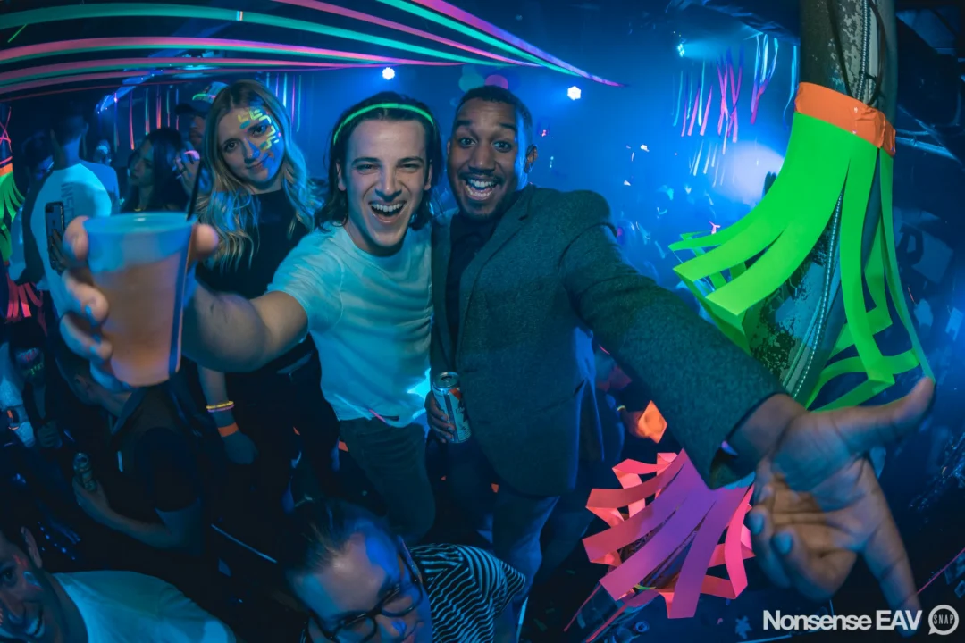 Nonsense: GLOW Indie Dance Party - February 2018! We danced! We glowed! We got ridiculous! Nonsense is the 3rd Friday of every month at The Basement. Kimber is the DJ. Photo by Oh Snap.