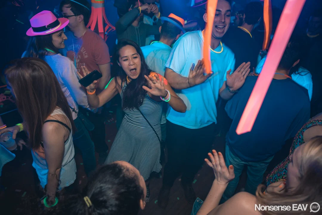Nonsense: GLOW Indie Dance Party - February 2018! We danced! We glowed! We got ridiculous! Nonsense is the 3rd Friday of every month at The Basement. Kimber is the DJ. Photo by Oh Snap.