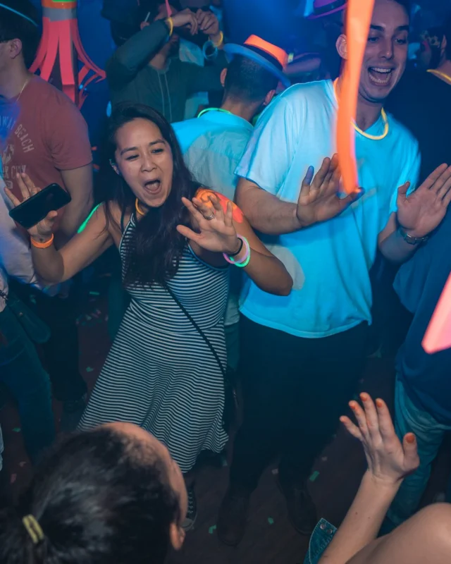 Nonsense: GLOW Indie Dance Party - February 2018! We danced! We glowed! We got ridiculous! Nonsense is the 3rd Friday of every month at The Basement. Kimber is the DJ. Photo by Oh Snap.