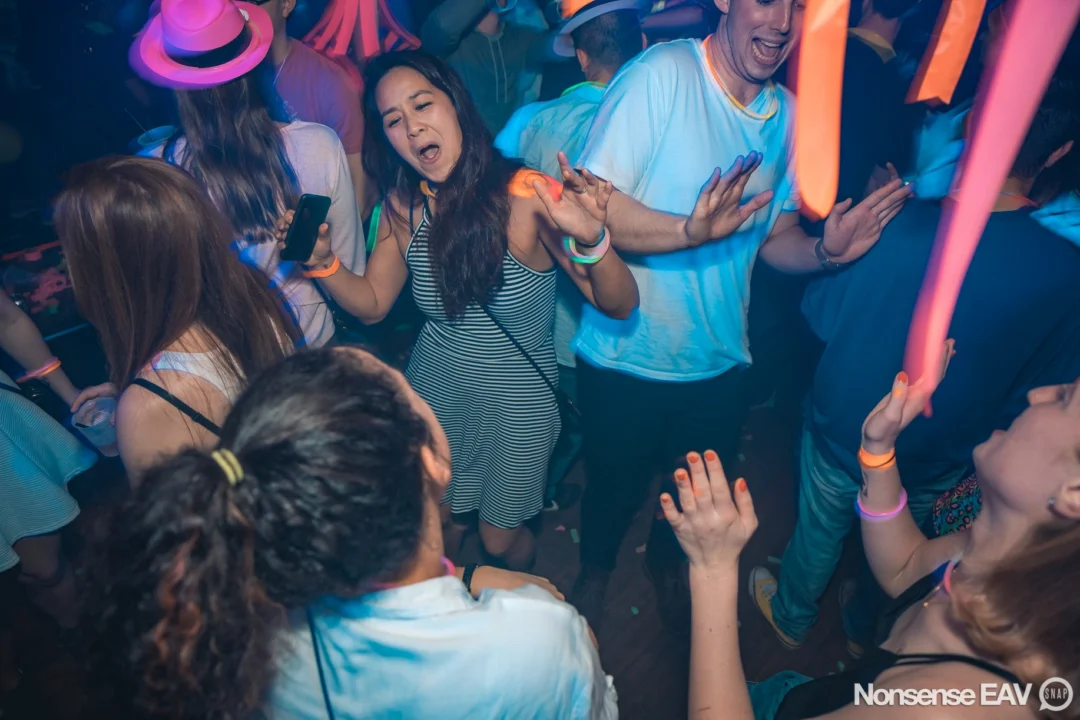 Nonsense: GLOW Indie Dance Party - February 2018! We danced! We glowed! We got ridiculous! Nonsense is the 3rd Friday of every month at The Basement. Kimber is the DJ. Photo by Oh Snap.