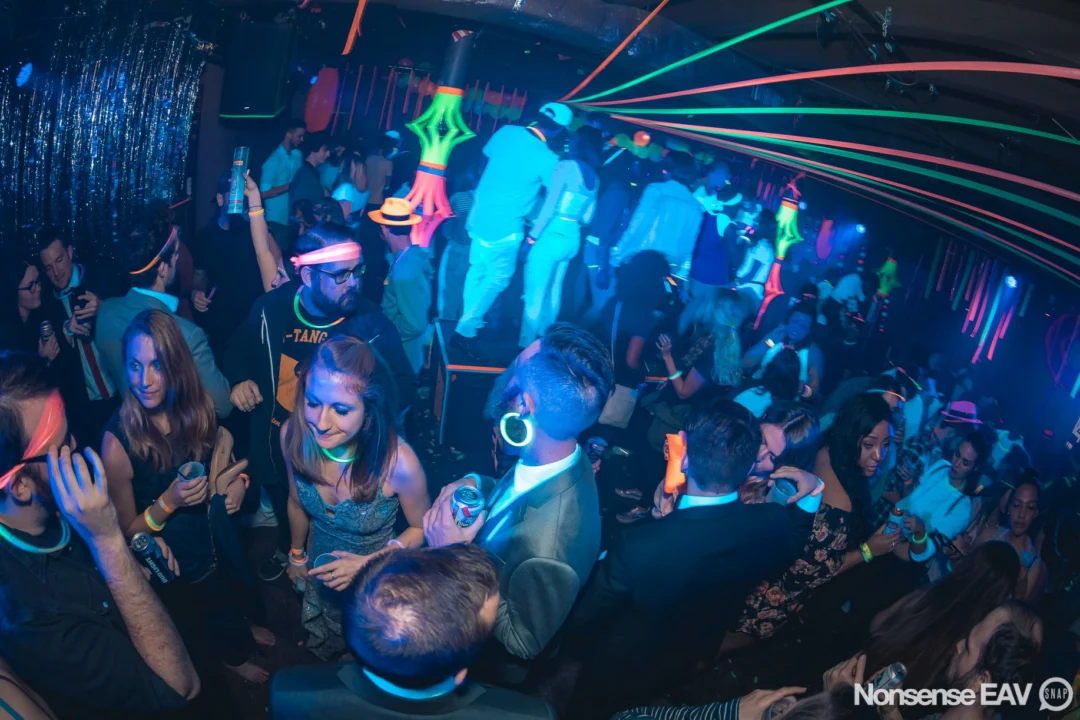 Nonsense: GLOW Indie Dance Party - February 2018! We danced! We glowed! We got ridiculous! Nonsense is the 3rd Friday of every month at The Basement. Kimber is the DJ. Photo by Oh Snap.