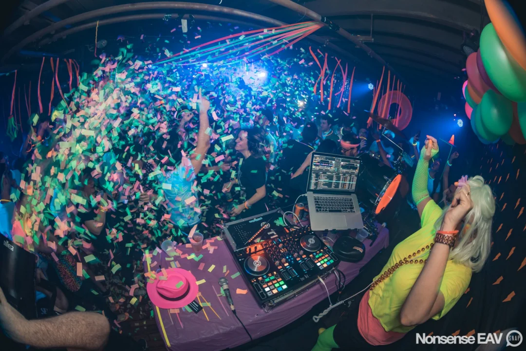Nonsense: GLOW Indie Dance Party - February 2018! We danced! We glowed! We got ridiculous! Nonsense is the 3rd Friday of every month at The Basement. Kimber is the DJ. Photo by Oh Snap.