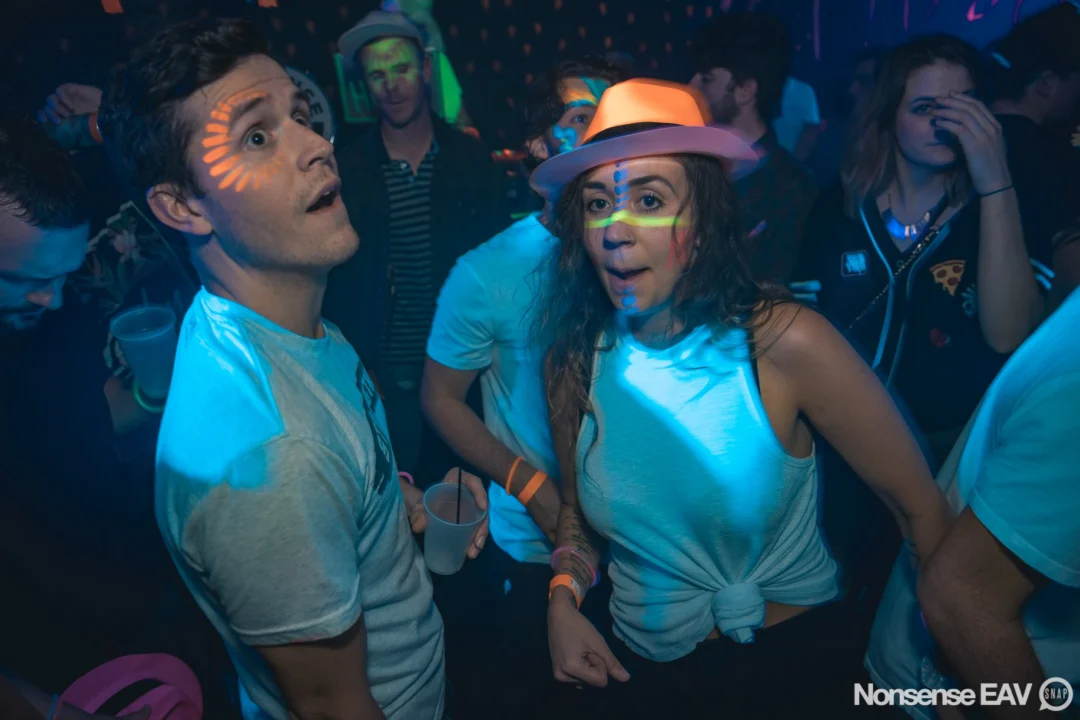 Nonsense: GLOW Indie Dance Party - February 2018! We danced! We glowed! We got ridiculous! Nonsense is the 3rd Friday of every month at The Basement. Kimber is the DJ. Photo by Oh Snap.
