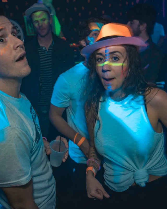 Nonsense: GLOW Indie Dance Party - February 2018! We danced! We glowed! We got ridiculous! Nonsense is the 3rd Friday of every month at The Basement. Kimber is the DJ. Photo by Oh Snap.
