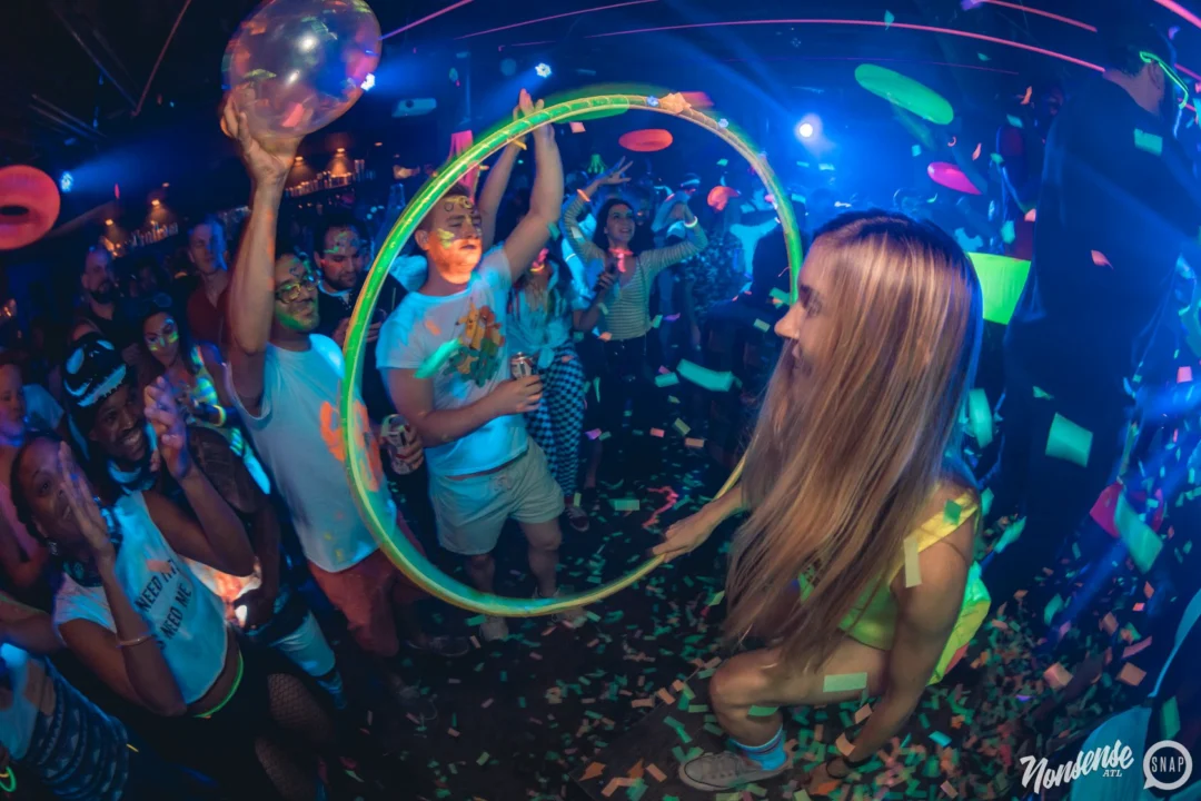 Nonsense GLOW Dance Party. July 2018. We glowed. We got ridiculous. Kimber was the DJ. Photos by Fabeaux/Oh Snap.