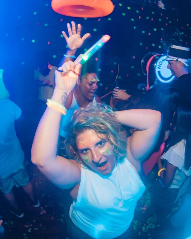 Nonsense GLOW Dance Party. July 2018. We glowed. We got ridiculous. Kimber was the DJ. Photos by Fabeaux/Oh Snap.