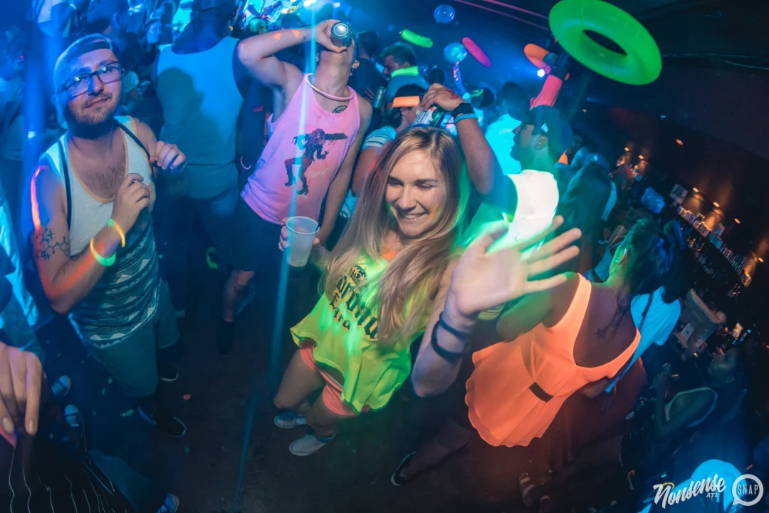 Nonsense GLOW Dance Party. July 2018. We glowed. We got ridiculous. Kimber was the DJ. Photos by Fabeaux/Oh Snap.