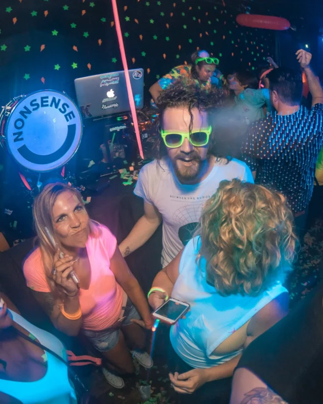 Nonsense GLOW Dance Party. July 2018. We glowed. We got ridiculous. Kimber was the DJ. Photos by Fabeaux/Oh Snap.