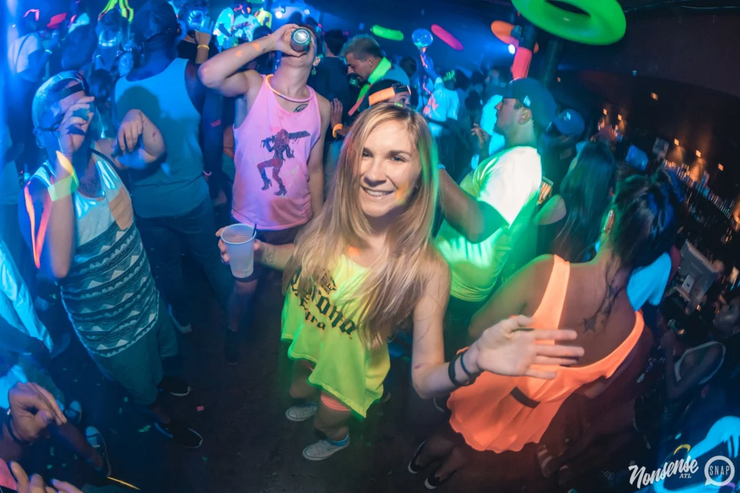Nonsense GLOW Dance Party. July 2018. We glowed. We got ridiculous. Kimber was the DJ. Photos by Fabeaux/Oh Snap.