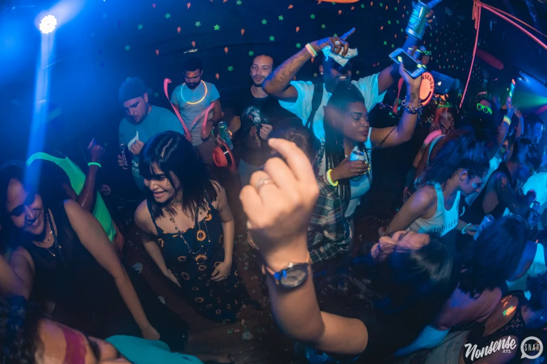 Nonsense GLOW Dance Party. July 2018. We glowed. We got ridiculous. Kimber was the DJ. Photos by Fabeaux/Oh Snap.
