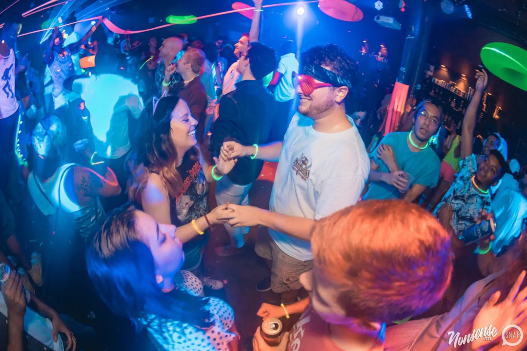 Nonsense GLOW Dance Party. July 2018. We glowed. We got ridiculous. Kimber was the DJ. Photos by Fabeaux/Oh Snap.