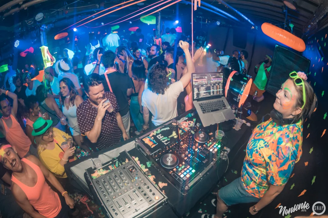 Nonsense GLOW Dance Party. July 2018. We glowed. We got ridiculous. Kimber was the DJ. Photos by Fabeaux/Oh Snap.