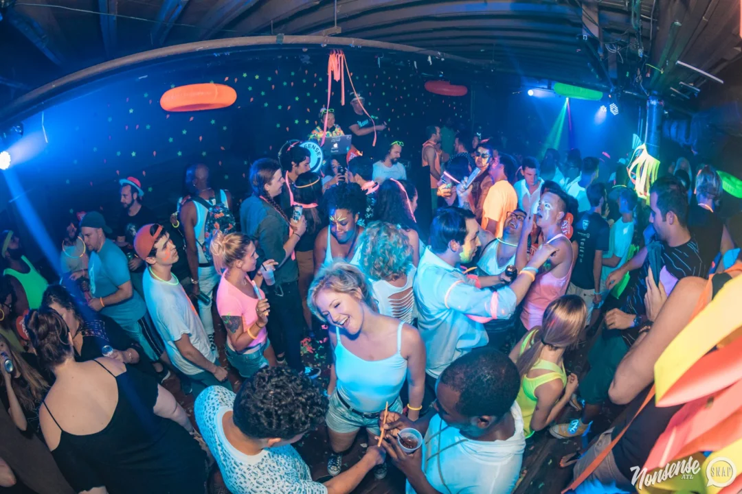 Nonsense GLOW Dance Party. July 2018. We glowed. We got ridiculous. Kimber was the DJ. Photos by Fabeaux/Oh Snap.