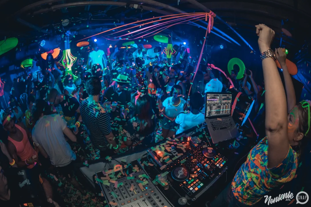 Nonsense GLOW Dance Party. July 2018. We glowed. We got ridiculous. Kimber was the DJ. Photos by Fabeaux/Oh Snap.