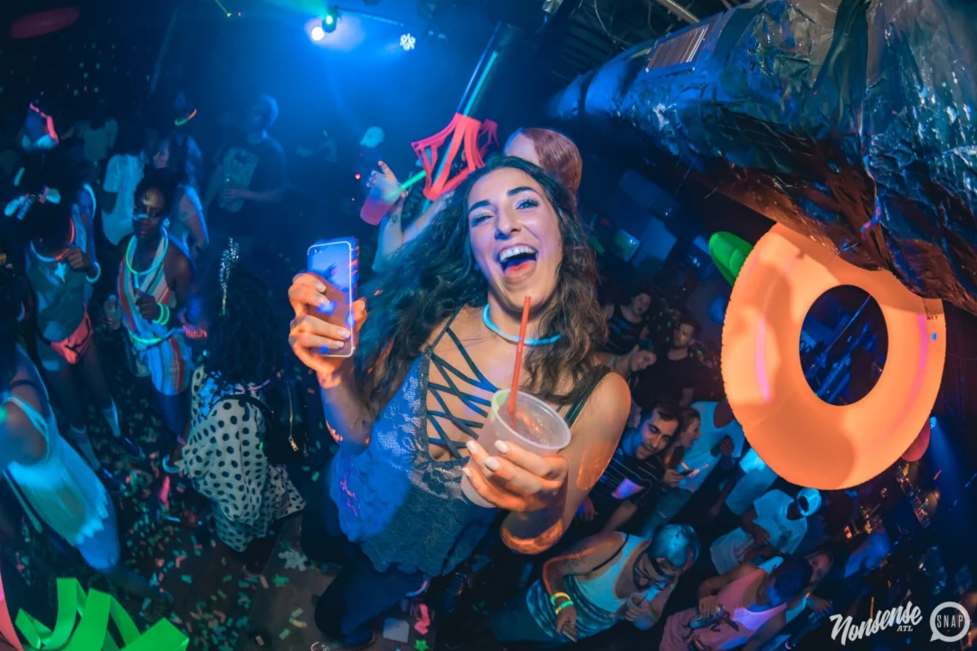 Nonsense GLOW Dance Party. July 2018. We glowed. We got ridiculous. Kimber was the DJ. Photos by Fabeaux/Oh Snap.