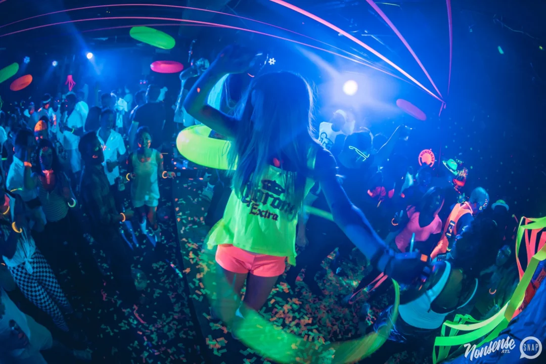 Nonsense GLOW Dance Party. July 2018. We glowed. We got ridiculous. Kimber was the DJ. Photos by Fabeaux/Oh Snap.