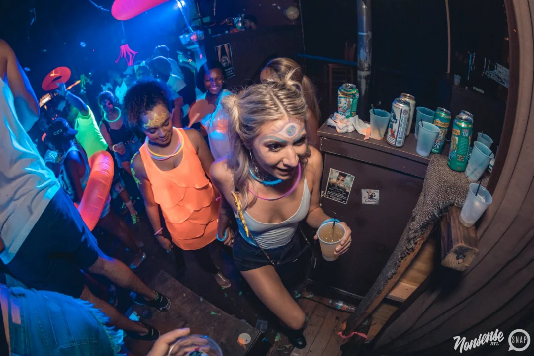 Nonsense GLOW Dance Party. July 2018. We glowed. We got ridiculous. Kimber was the DJ. Photos by Fabeaux/Oh Snap.