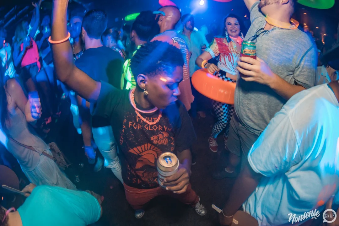 Nonsense GLOW Dance Party. July 2018. We glowed. We got ridiculous. Kimber was the DJ. Photos by Fabeaux/Oh Snap.