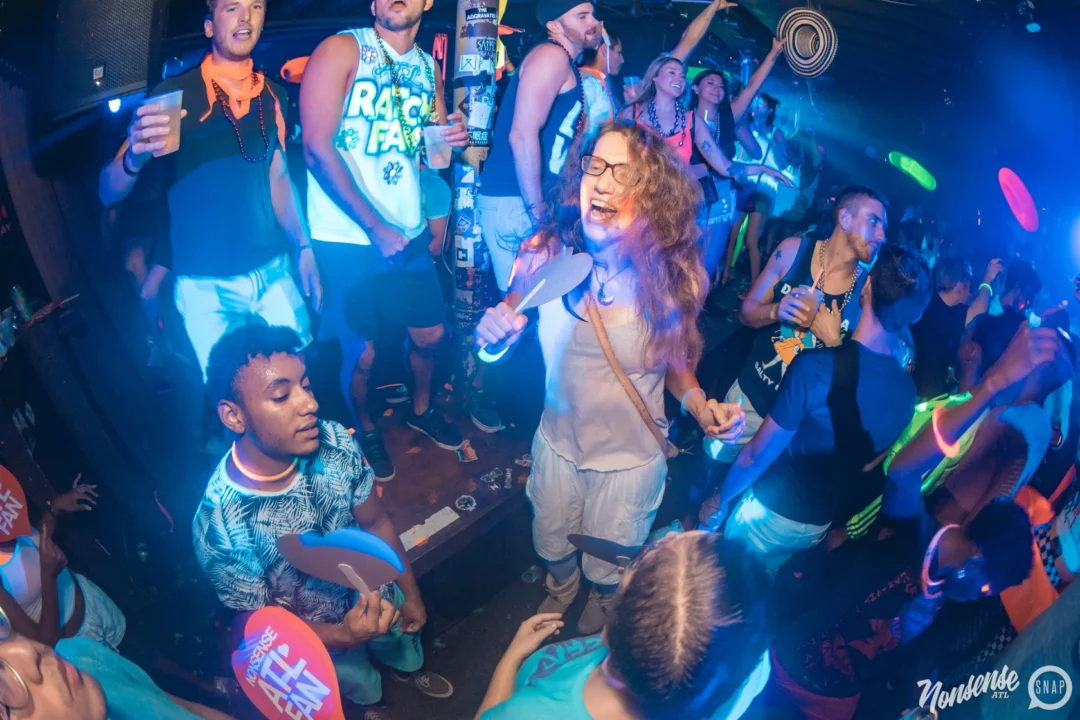 Nonsense GLOW Dance Party. July 2018. We glowed. We got ridiculous. Kimber was the DJ. Photos by Fabeaux/Oh Snap.
