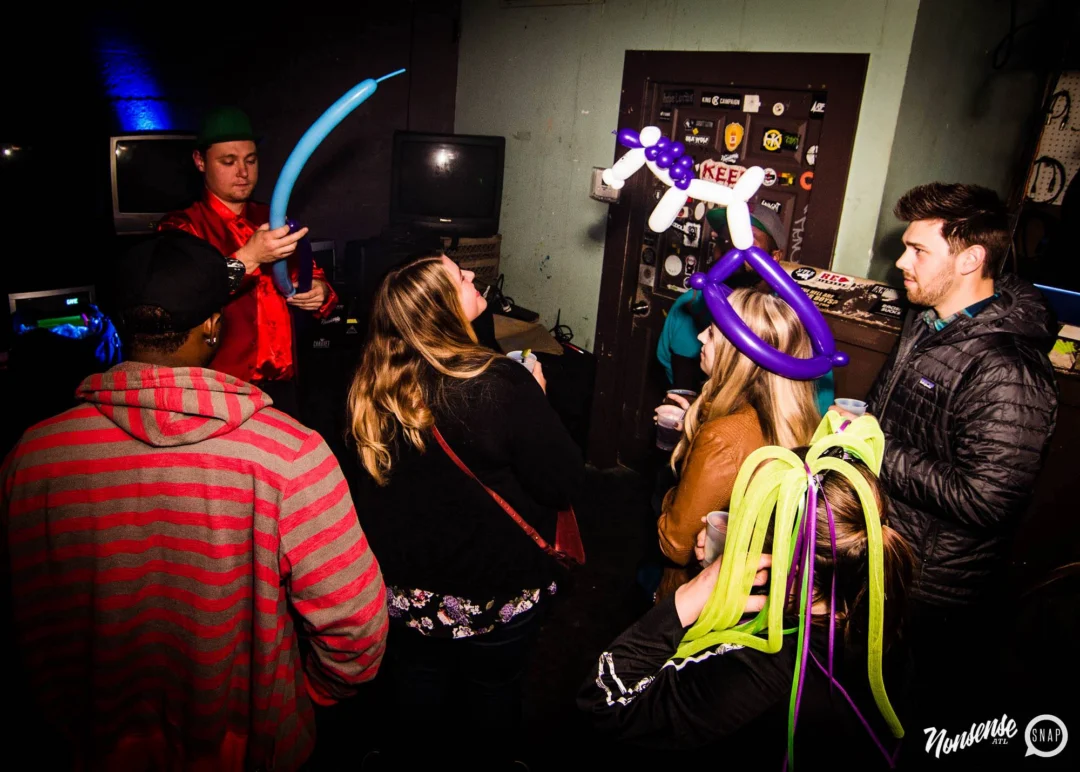 Nonsense: Balloons! November 2018 at The Basement, Thousands of balloons everywhere! Balloon Twisters! Balloon Walls! Kimber was the DJ!