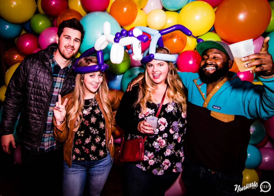 Nonsense: Balloons! November 2018 at The Basement, Thousands of balloons everywhere! Balloon Twisters! Balloon Walls! Kimber was the DJ!