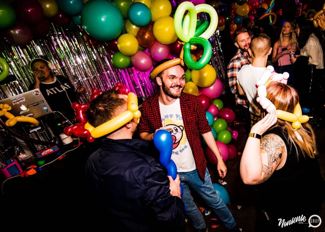 Nonsense: Balloons! November 2018 at The Basement, Thousands of balloons everywhere! Balloon Twisters! Balloon Walls! Kimber was the DJ!