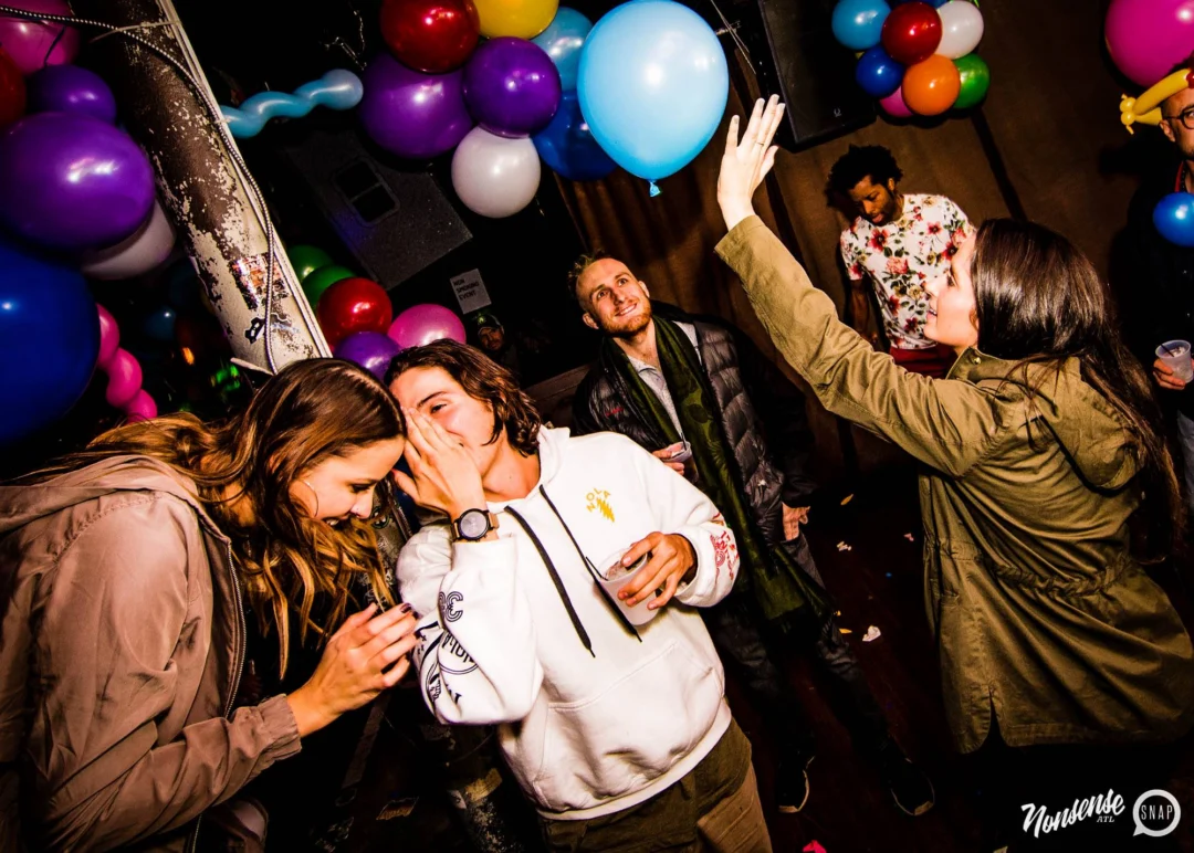 Nonsense: Balloons! November 2018 at The Basement, Thousands of balloons everywhere! Balloon Twisters! Balloon Walls! Kimber was the DJ!