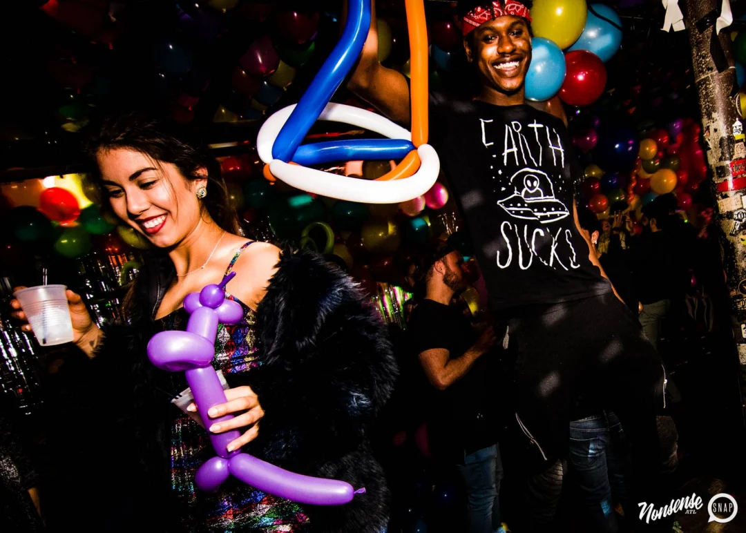 Nonsense: Balloons! November 2018 at The Basement, Thousands of balloons everywhere! Balloon Twisters! Balloon Walls! Kimber was the DJ!