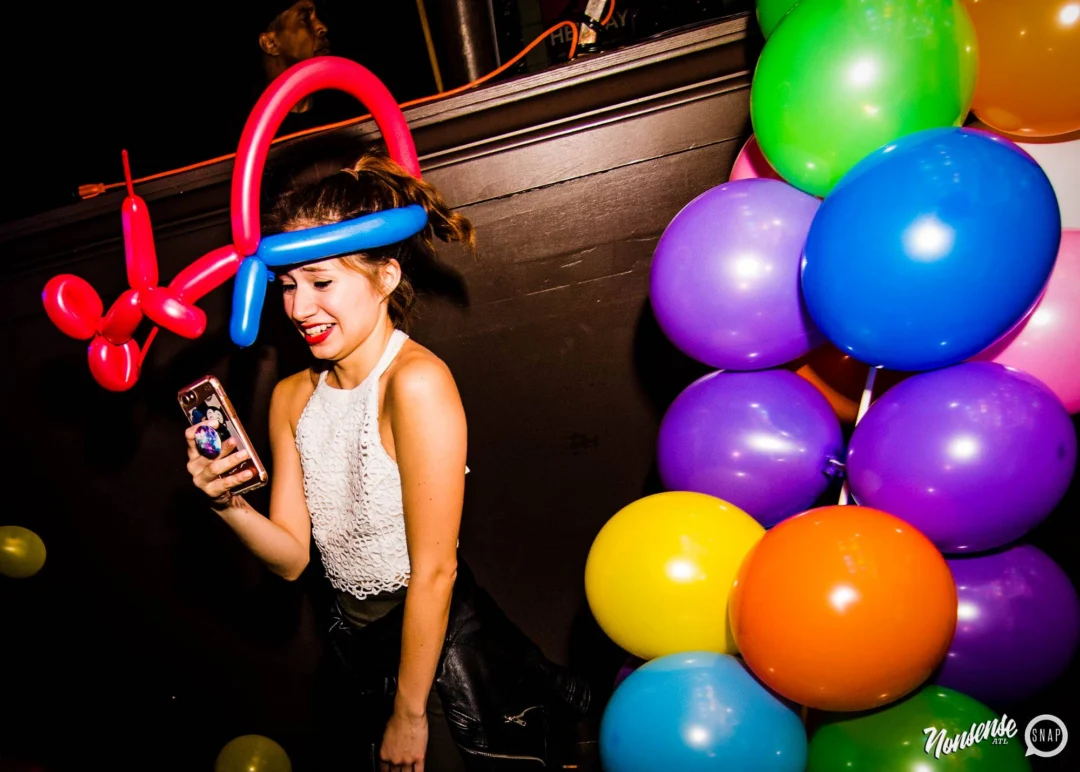 Nonsense: Balloons! November 2018 at The Basement, Thousands of balloons everywhere! Balloon Twisters! Balloon Walls! Kimber was the DJ!