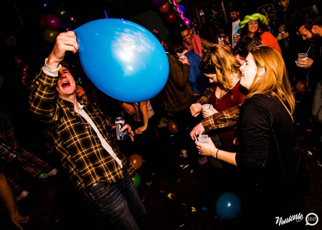 Nonsense: Balloons! November 2018 at The Basement, Thousands of balloons everywhere! Balloon Twisters! Balloon Walls! Kimber was the DJ!