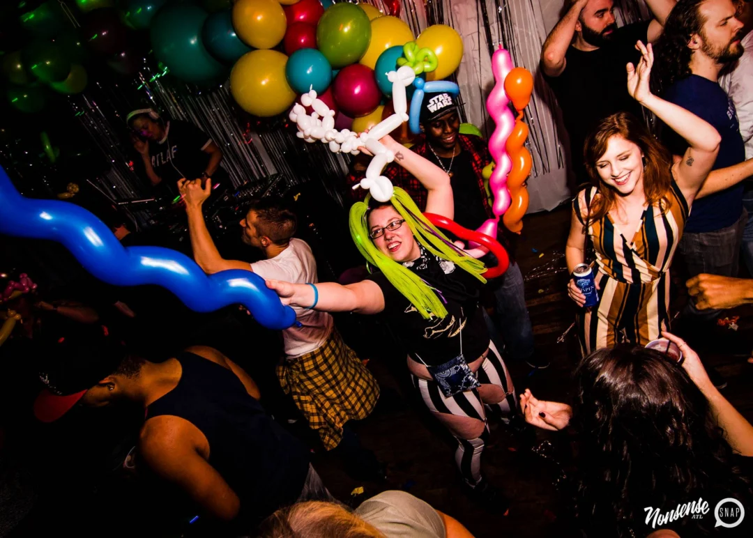 Nonsense: Balloons! November 2018 at The Basement, Thousands of balloons everywhere! Balloon Twisters! Balloon Walls! Kimber was the DJ!