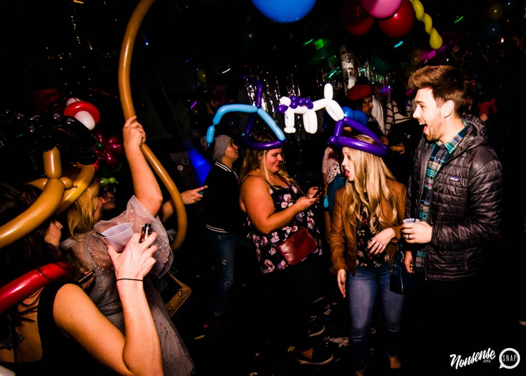 Nonsense: Balloons! November 2018 at The Basement, Thousands of balloons everywhere! Balloon Twisters! Balloon Walls! Kimber was the DJ!