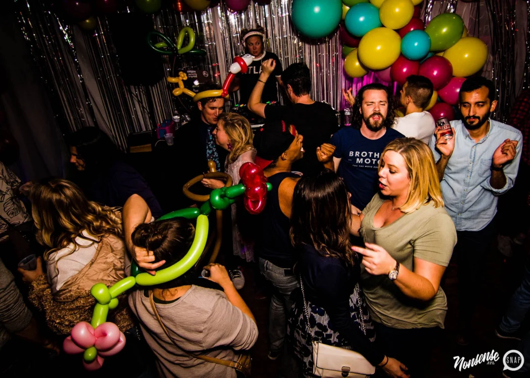 Nonsense: Balloons! November 2018 at The Basement, Thousands of balloons everywhere! Balloon Twisters! Balloon Walls! Kimber was the DJ!