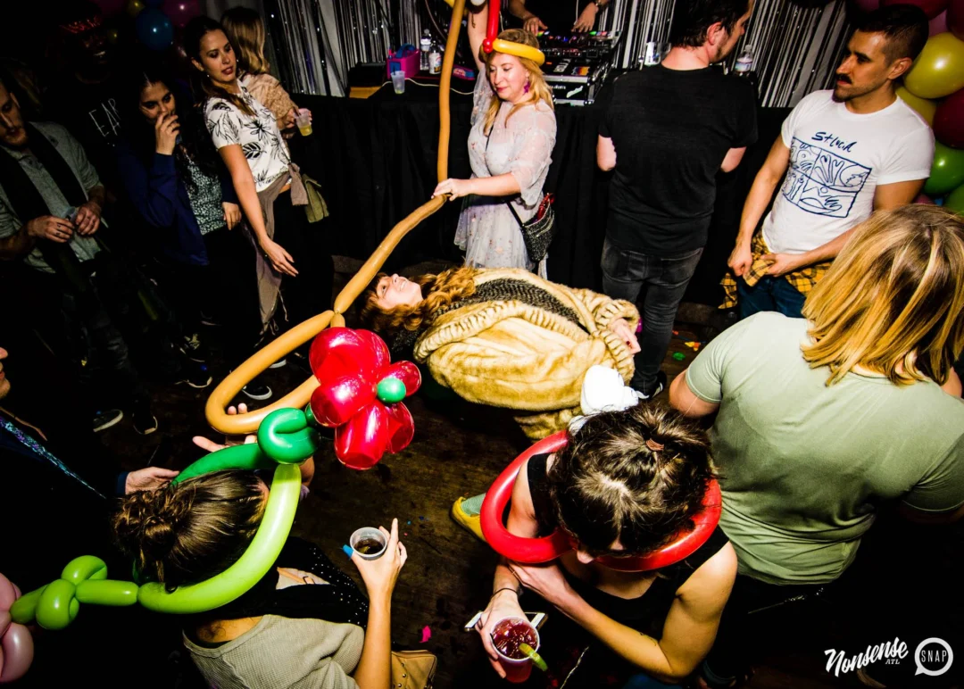 Nonsense: Balloons! November 2018 at The Basement, Thousands of balloons everywhere! Balloon Twisters! Balloon Walls! Kimber was the DJ!