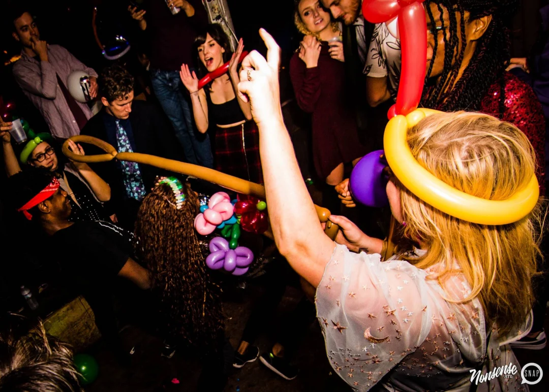 Nonsense: Balloons! November 2018 at The Basement, Thousands of balloons everywhere! Balloon Twisters! Balloon Walls! Kimber was the DJ!