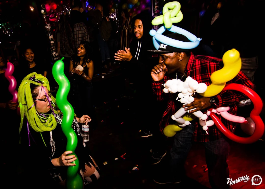 Nonsense: Balloons! November 2018 at The Basement, Thousands of balloons everywhere! Balloon Twisters! Balloon Walls! Kimber was the DJ!