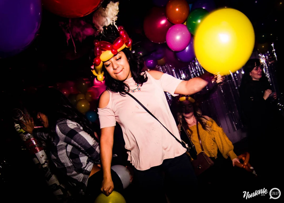 Nonsense: Balloons! November 2018 at The Basement, Thousands of balloons everywhere! Balloon Twisters! Balloon Walls! Kimber was the DJ!