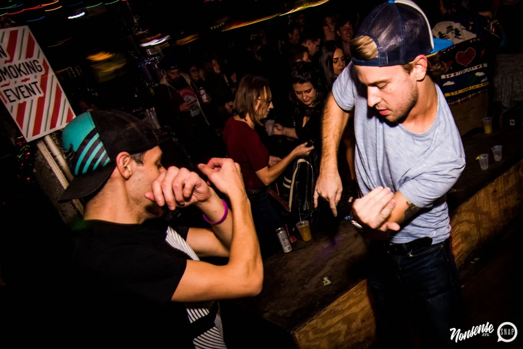 Nonsense: 2018 Holiday Dance Party Spectacular! Friday, December 21, 2018 at The Basement, East Atlanta. Santa! Krampus! Elves! Kimber! Fuller! Edgewood Nasty! Friends! ALL THE LIGHTS! This is Nonsense. Photo by Stephanie Heath/Oh Snap.