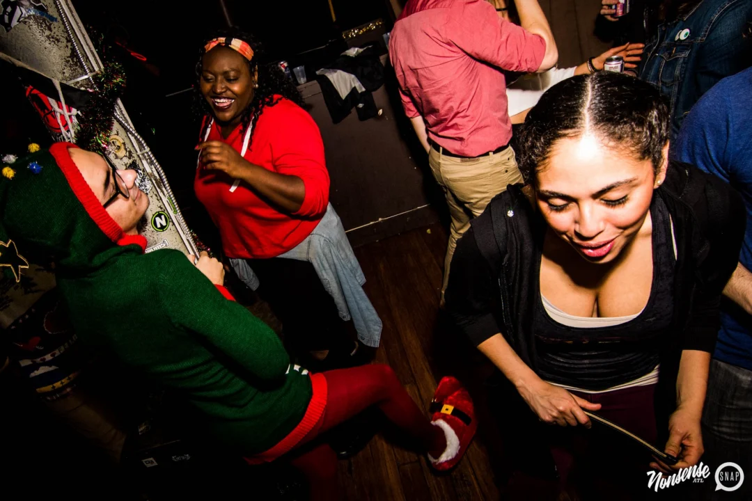 Nonsense: 2018 Holiday Dance Party Spectacular! Friday, December 21, 2018 at The Basement, East Atlanta. Santa! Krampus! Elves! Kimber! Fuller! Edgewood Nasty! Friends! ALL THE LIGHTS! This is Nonsense. Photo by Stephanie Heath/Oh Snap.