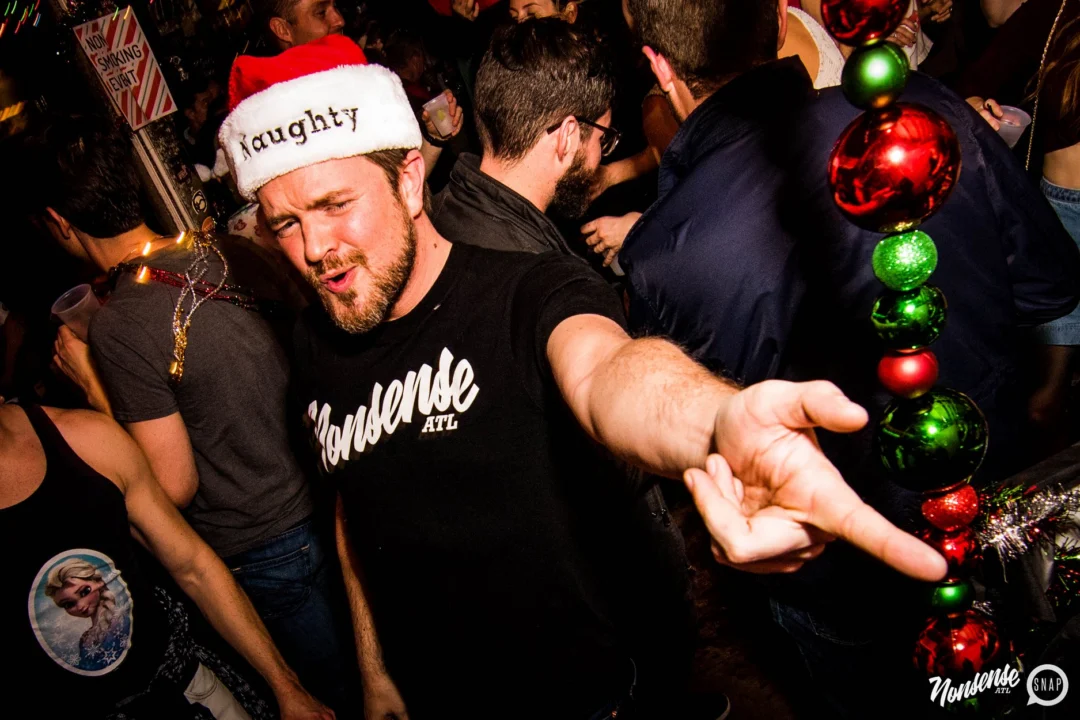 Nonsense: 2018 Holiday Dance Party Spectacular! Friday, December 21, 2018 at The Basement, East Atlanta. Santa! Krampus! Elves! Kimber! Fuller! Edgewood Nasty! Friends! ALL THE LIGHTS! This is Nonsense. Photo by Stephanie Heath/Oh Snap.