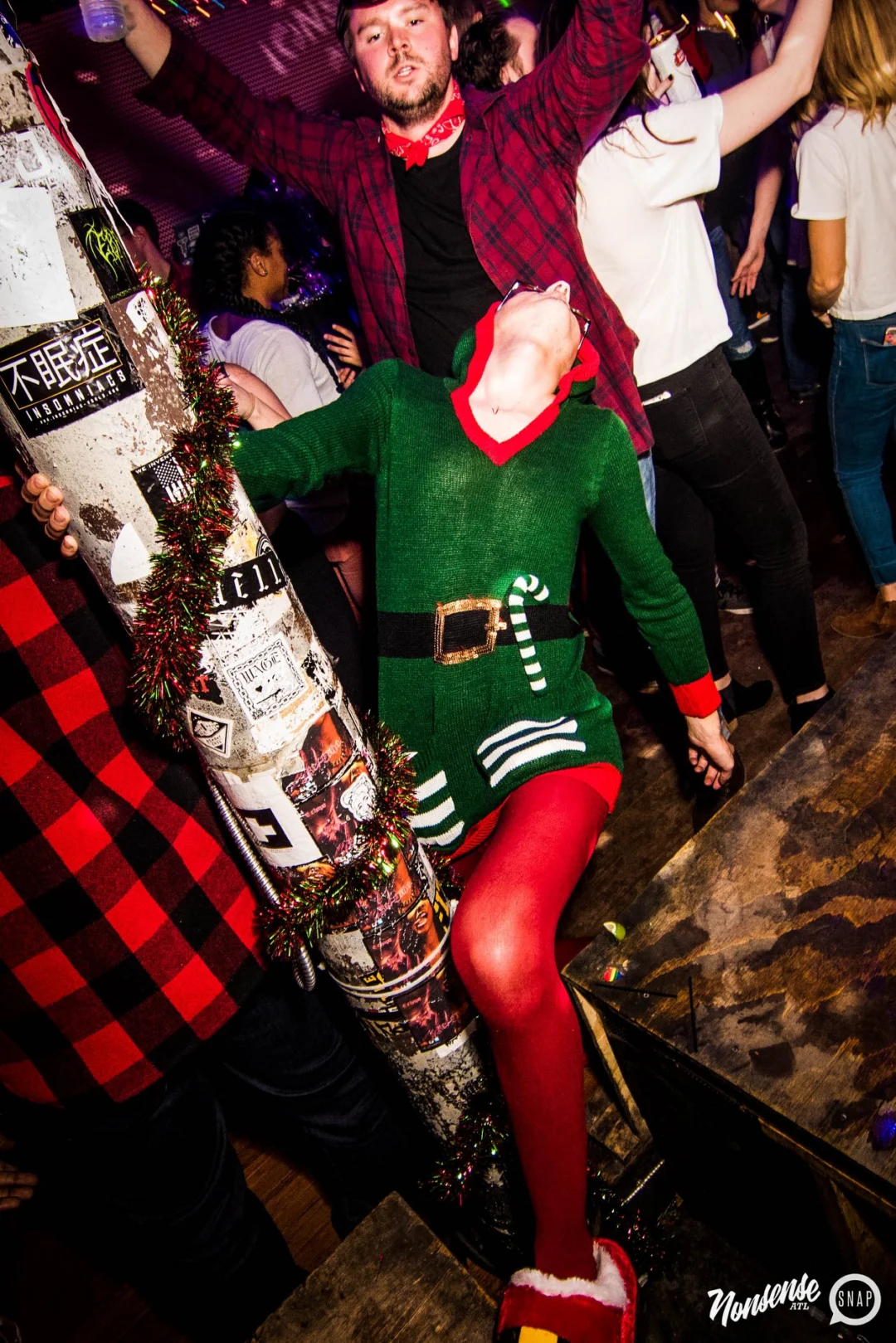Nonsense: 2018 Holiday Dance Party Spectacular! Friday, December 21, 2018 at The Basement, East Atlanta. Santa! Krampus! Elves! Kimber! Fuller! Edgewood Nasty! Friends! ALL THE LIGHTS! This is Nonsense. Photo by Stephanie Heath/Oh Snap.
