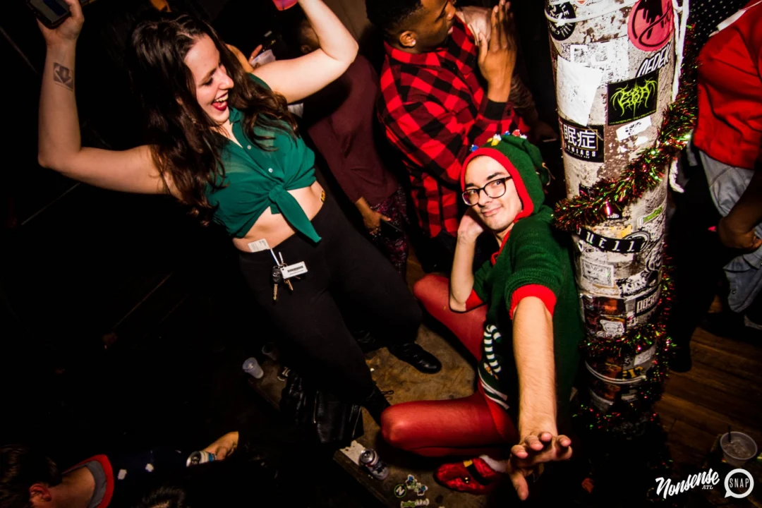 Nonsense: 2018 Holiday Dance Party Spectacular! Friday, December 21, 2018 at The Basement, East Atlanta. Santa! Krampus! Elves! Kimber! Fuller! Edgewood Nasty! Friends! ALL THE LIGHTS! This is Nonsense. Photo by Stephanie Heath/Oh Snap.