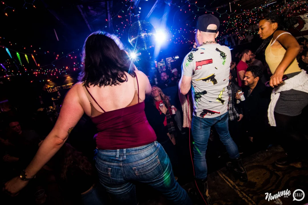 Nonsense: 2018 Holiday Dance Party Spectacular! Friday, December 21, 2018 at The Basement, East Atlanta. Santa! Krampus! Elves! Kimber! Fuller! Edgewood Nasty! Friends! ALL THE LIGHTS! This is Nonsense. Photo by Stephanie Heath/Oh Snap.