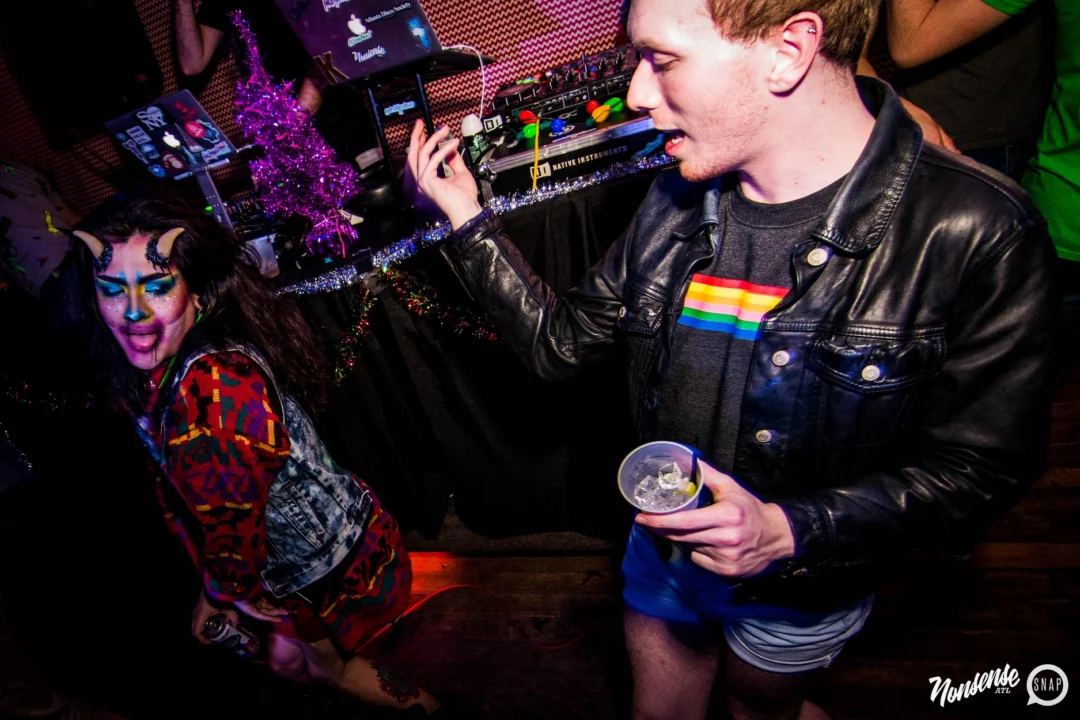 Nonsense: 2018 Holiday Dance Party Spectacular! Friday, December 21, 2018 at The Basement, East Atlanta. Santa! Krampus! Elves! Kimber! Fuller! Edgewood Nasty! Friends! ALL THE LIGHTS! This is Nonsense. Photo by Stephanie Heath/Oh Snap.