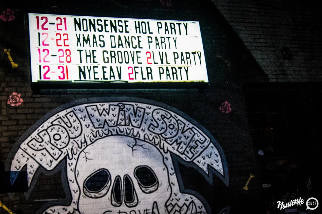 Nonsense: 2018 Holiday Dance Party Spectacular! Friday, December 21, 2018 at The Basement, East Atlanta. Santa! Krampus! Elves! Kimber! Fuller! Edgewood Nasty! Friends! ALL THE LIGHTS! This is Nonsense. Photo by Stephanie Heath/Oh Snap.