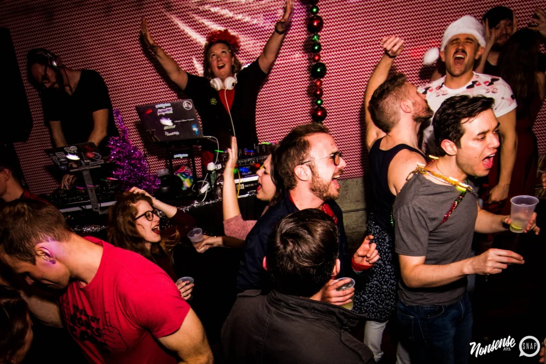 Nonsense: 2018 Holiday Dance Party Spectacular! Friday, December 21, 2018 at The Basement, East Atlanta. Santa! Krampus! Elves! Kimber! Fuller! Edgewood Nasty! Friends! ALL THE LIGHTS! This is Nonsense. Photo by Stephanie Heath/Oh Snap.