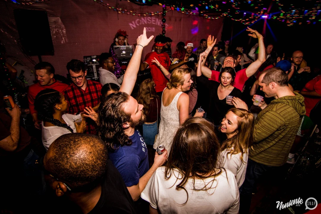 Nonsense: 2018 Holiday Dance Party Spectacular! Friday, December 21, 2018 at The Basement, East Atlanta. Santa! Krampus! Elves! Kimber! Fuller! Edgewood Nasty! Friends! ALL THE LIGHTS! This is Nonsense. Photo by Stephanie Heath/Oh Snap.